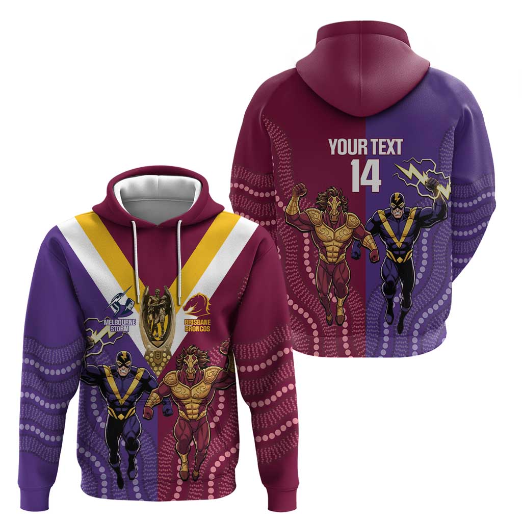 Storm And Broncos Rugby Custom Hoodie Melbourne Brisbane Final Together Mascots Style - Aussie Hoodie