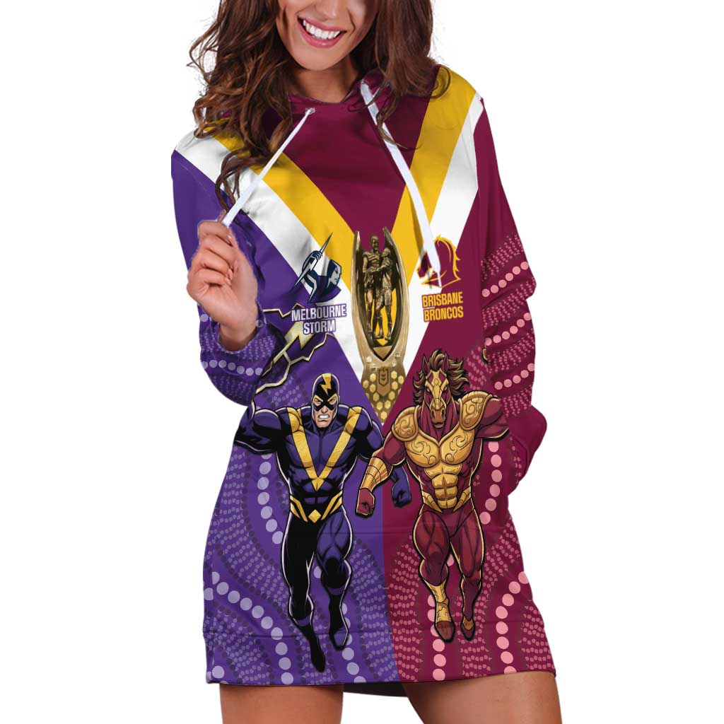 Storm And Broncos Rugby Custom Hoodie Dress Melbourne Brisbane Final Together Mascots Style - Aussie Hoodie