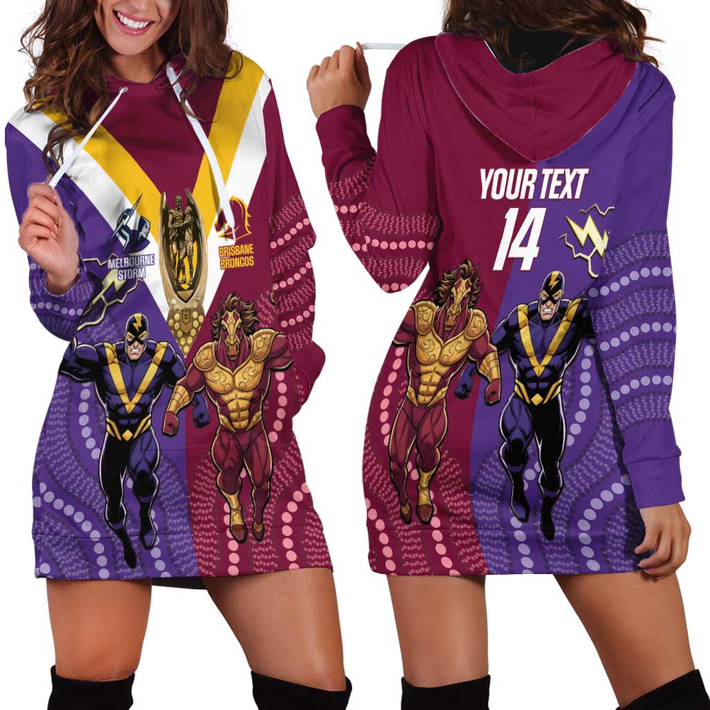 Storm And Broncos Rugby Custom Hoodie Dress Melbourne Brisbane Final Together Mascots Style - Aussie Hoodie