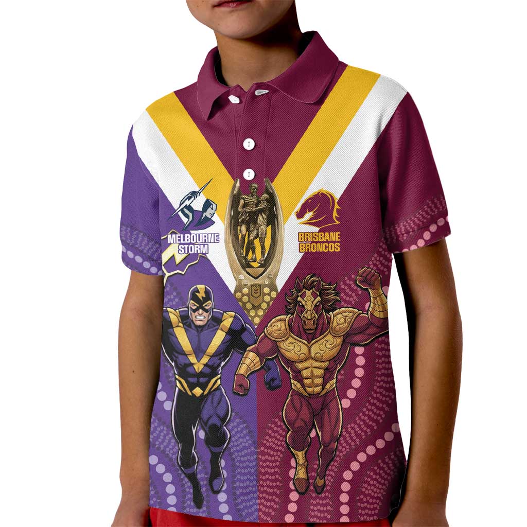 Storm And Broncos Rugby Custom Kid Polo Shirt Melbourne Brisbane Final Together Mascots Style - Aussie Hoodie