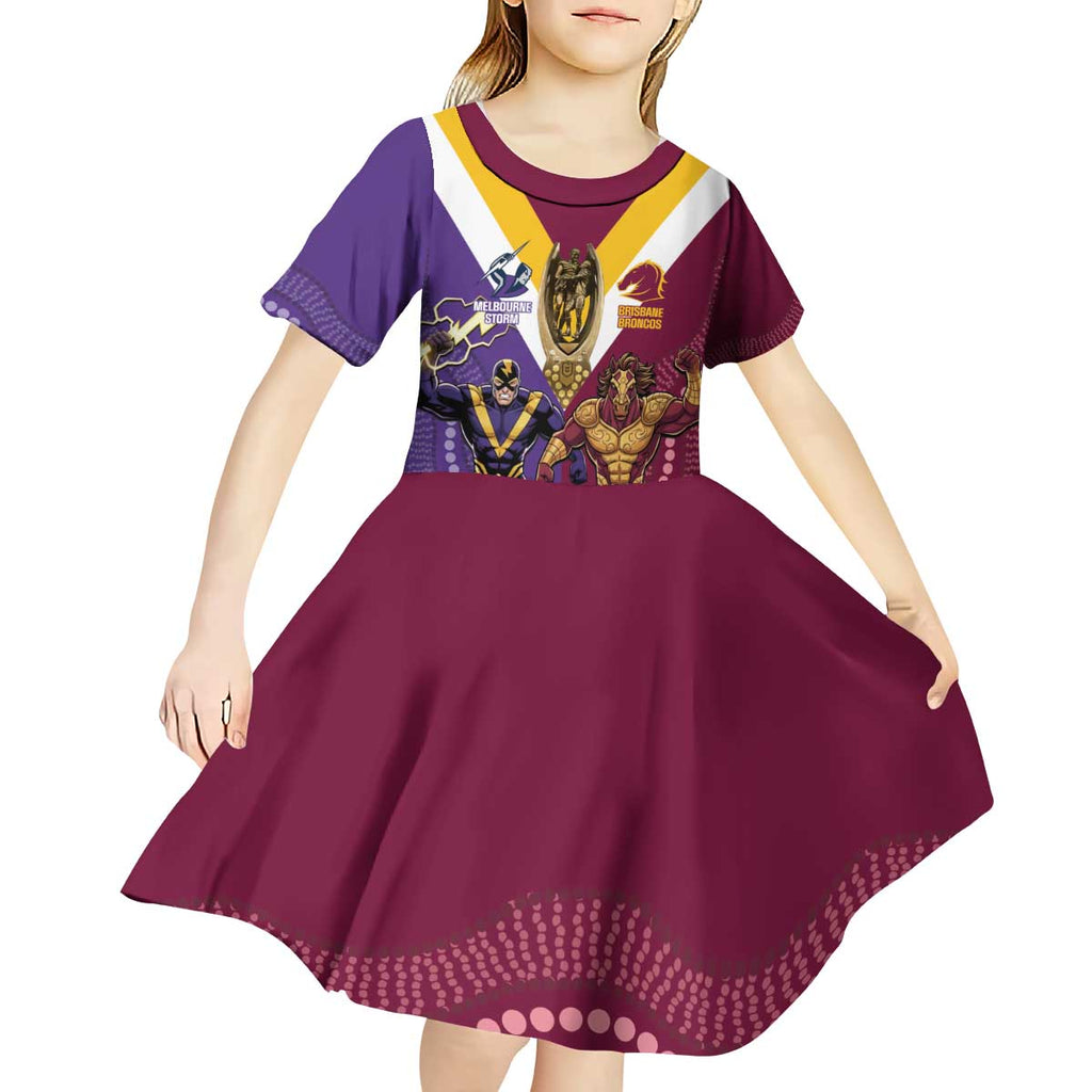 Storm And Broncos Rugby Custom Kid Short Sleeve Dress Melbourne Brisbane Final Together Mascots Style - Aussie Hoodie