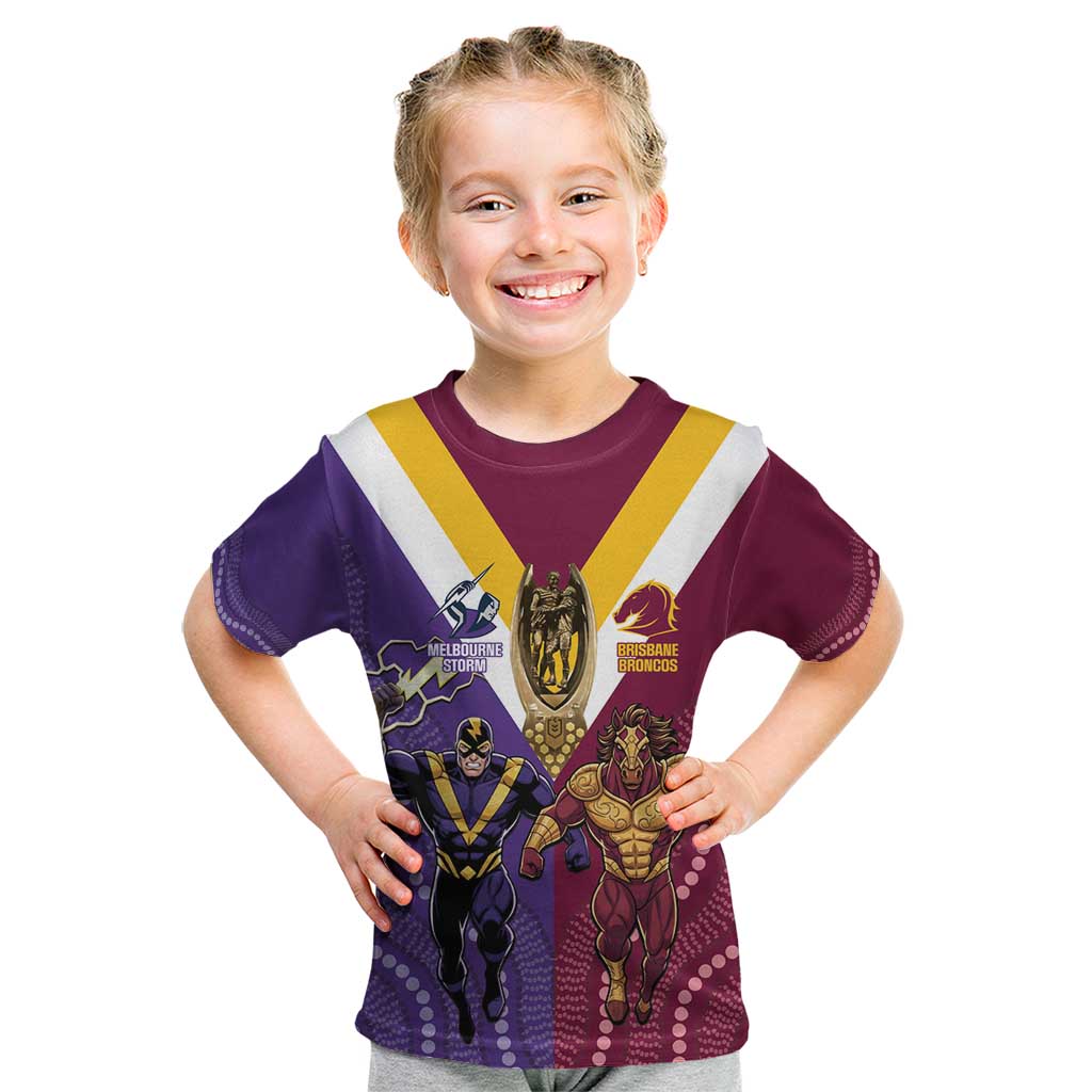 Storm And Broncos Rugby Custom Kid T Shirt Melbourne Brisbane Final Together Mascots Style - Aussie Hoodie