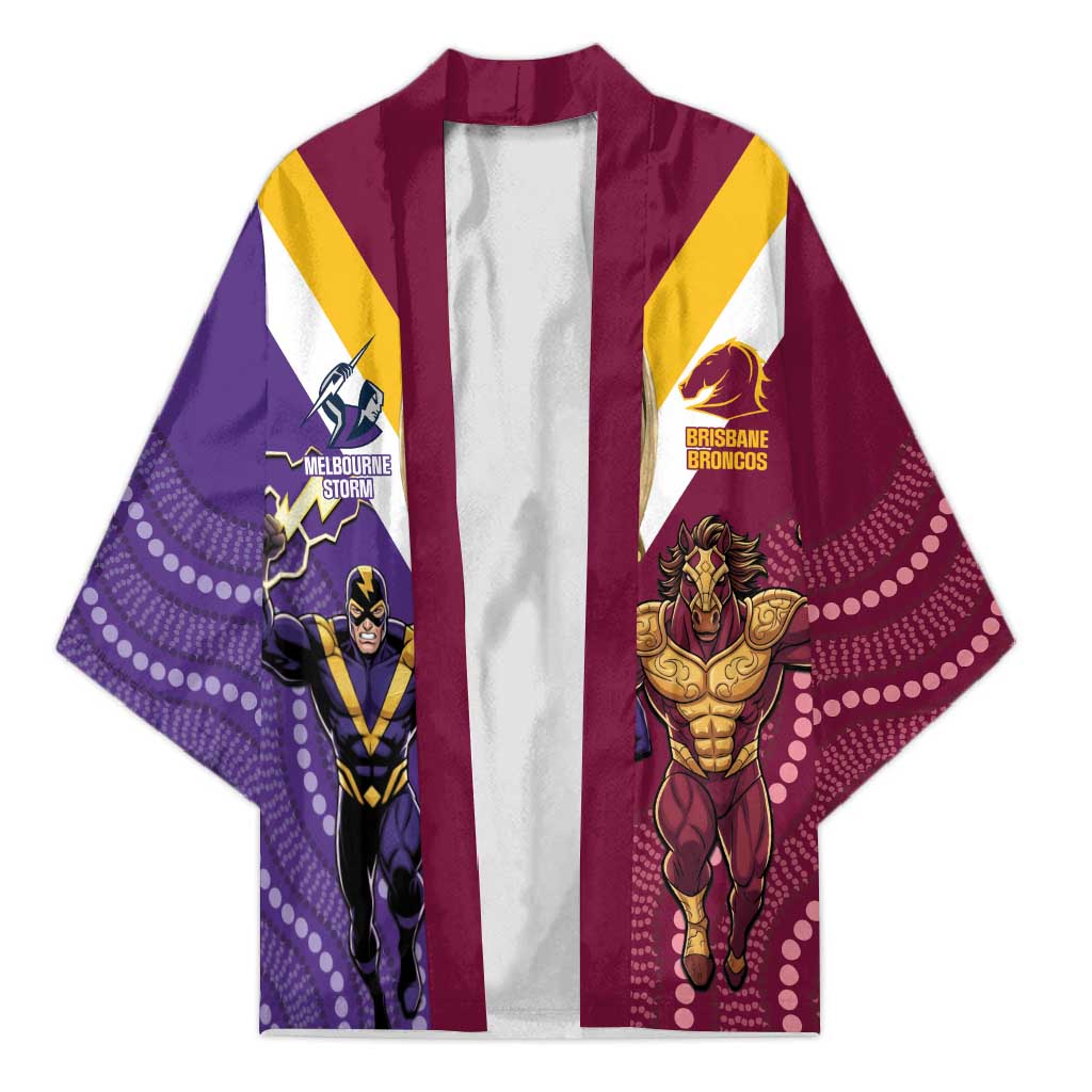 Storm And Broncos Rugby Custom Kimono Melbourne Brisbane Final Together Mascots Style - Aussie Hoodie