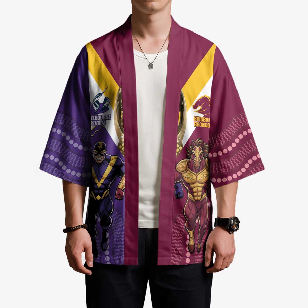 Storm And Broncos Rugby Custom Kimono Melbourne Brisbane Final Together Mascots Style - Aussie Hoodie