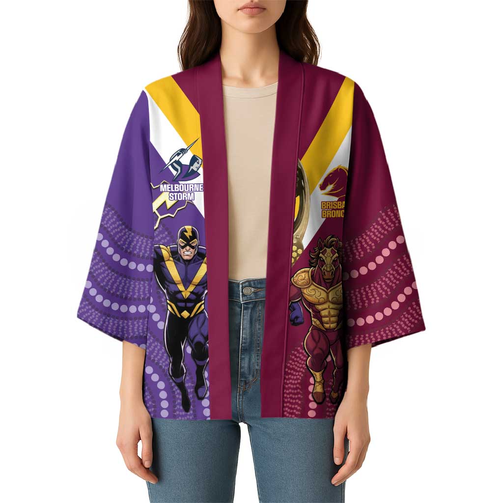 Storm And Broncos Rugby Custom Kimono Melbourne Brisbane Final Together Mascots Style - Aussie Hoodie