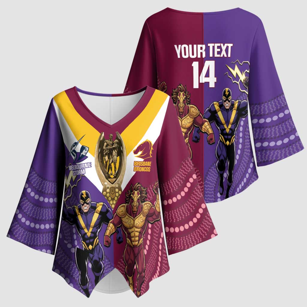 Storm And Broncos Rugby Custom Kimono Sleeve Blouse Melbourne Brisbane Final Together Mascots Style - Aussie Hoodie