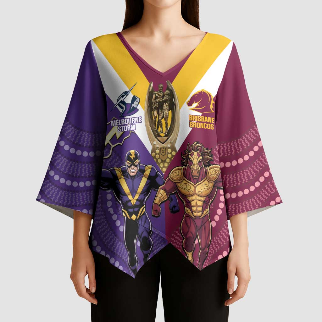 Storm And Broncos Rugby Custom Kimono Sleeve Blouse Melbourne Brisbane Final Together Mascots Style - Aussie Hoodie