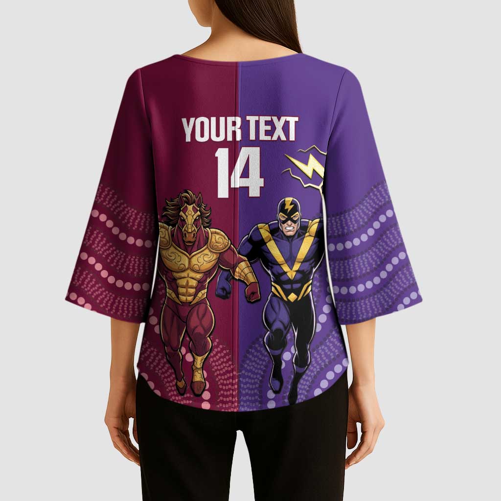 Storm And Broncos Rugby Custom Kimono Sleeve Blouse Melbourne Brisbane Final Together Mascots Style - Aussie Hoodie