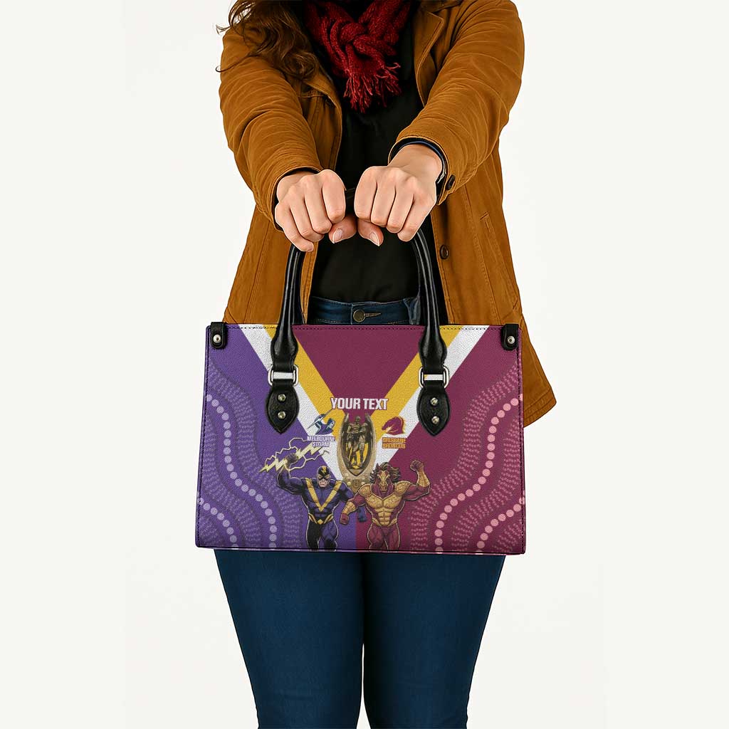 Storm And Broncos Rugby Custom Leather Bag Melbourne Brisbane Final Together Mascots Style - Aussie Hoodie