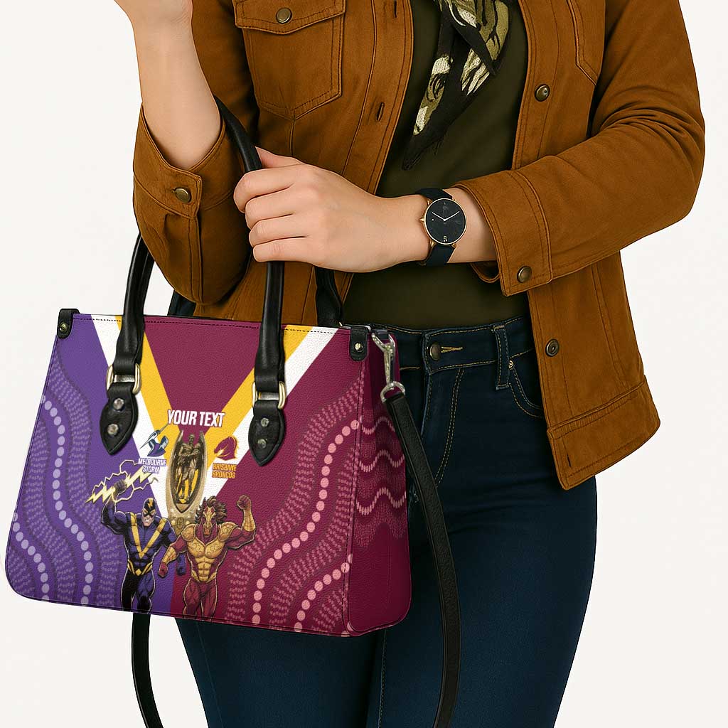 Storm And Broncos Rugby Custom Leather Bag Melbourne Brisbane Final Together Mascots Style - Aussie Hoodie