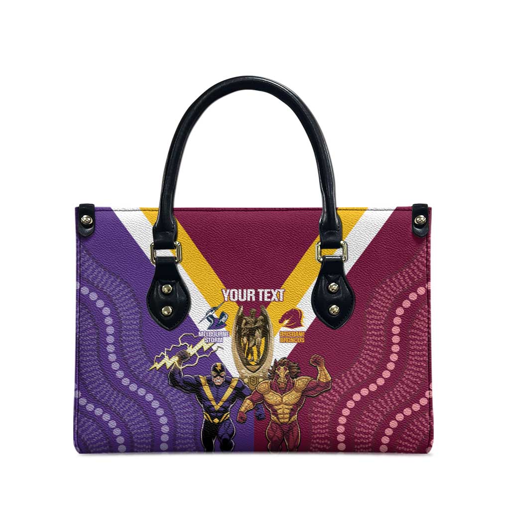 Storm And Broncos Rugby Custom Leather Bag Melbourne Brisbane Final Together Mascots Style - Aussie Hoodie