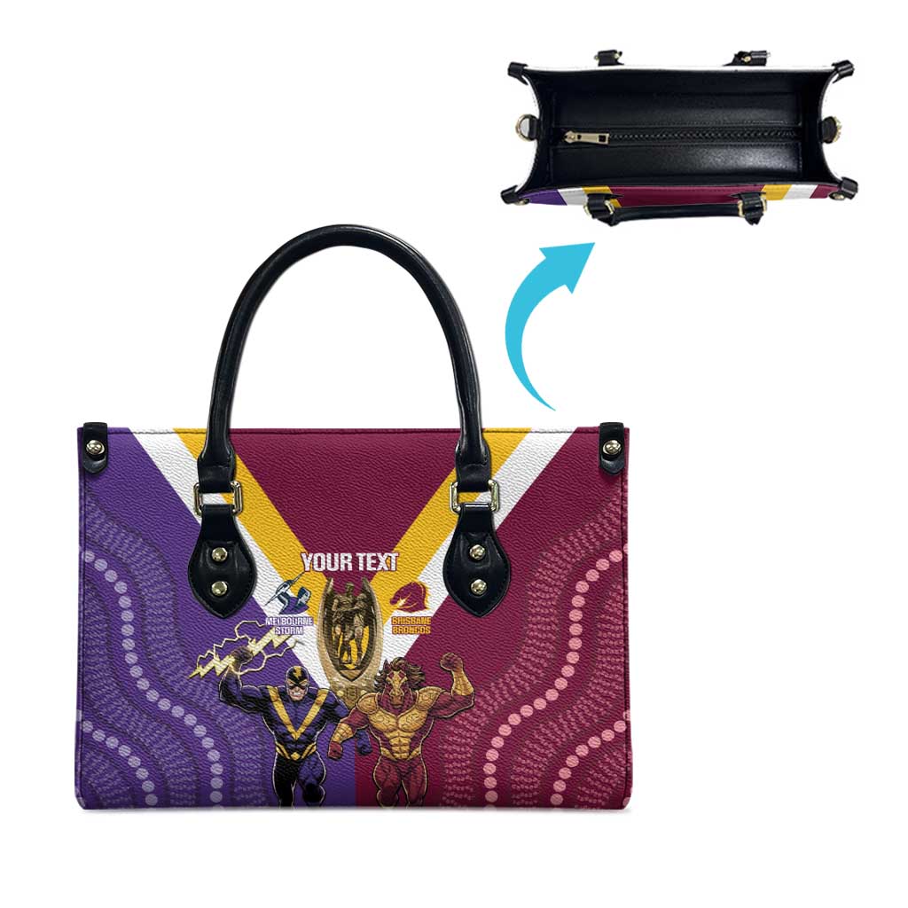 Storm And Broncos Rugby Custom Leather Bag Melbourne Brisbane Final Together Mascots Style - Aussie Hoodie
