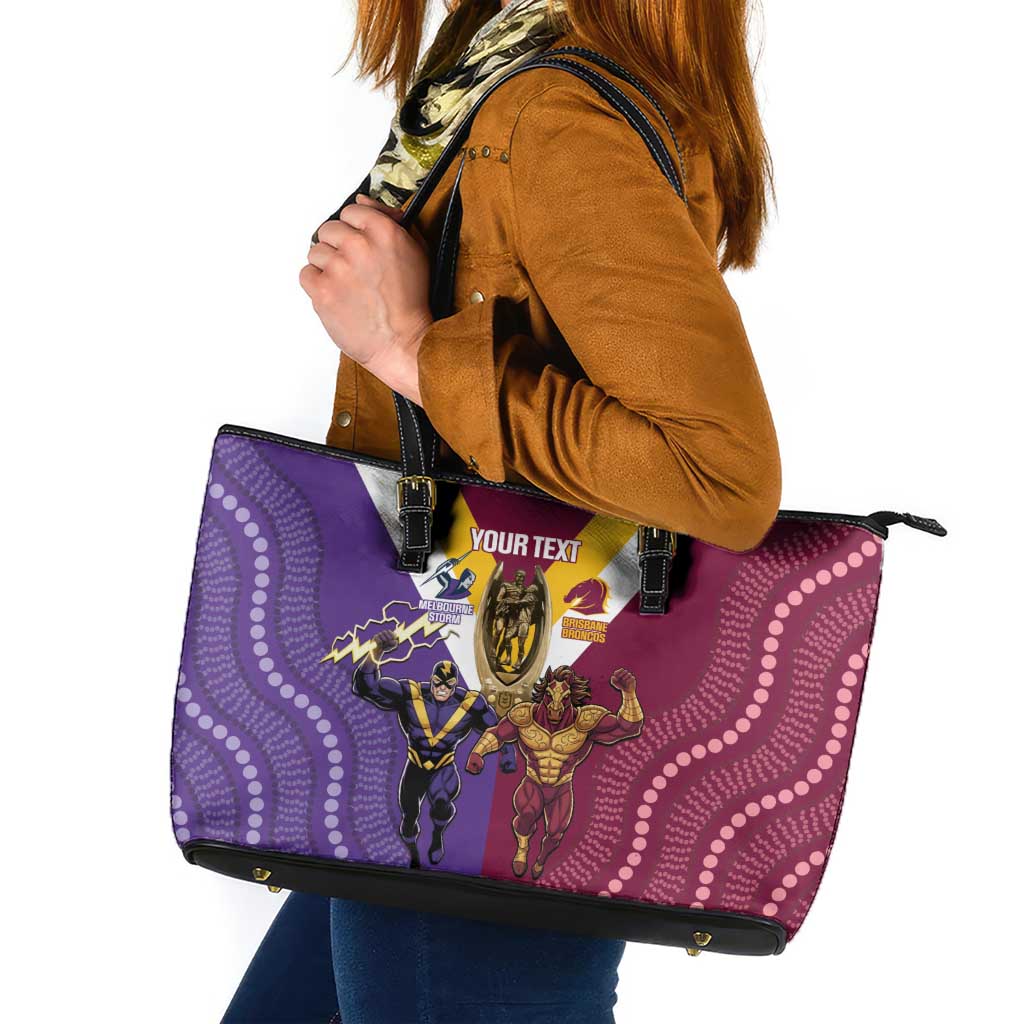 Storm And Broncos Rugby Custom Leather Tote Bag Melbourne Brisbane Final Together Mascots Style - Aussie Hoodie