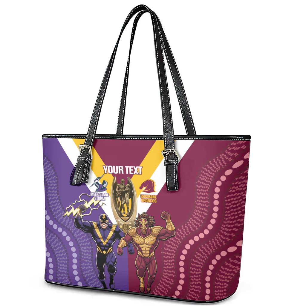 Storm And Broncos Rugby Custom Leather Tote Bag Melbourne Brisbane Final Together Mascots Style - Aussie Hoodie