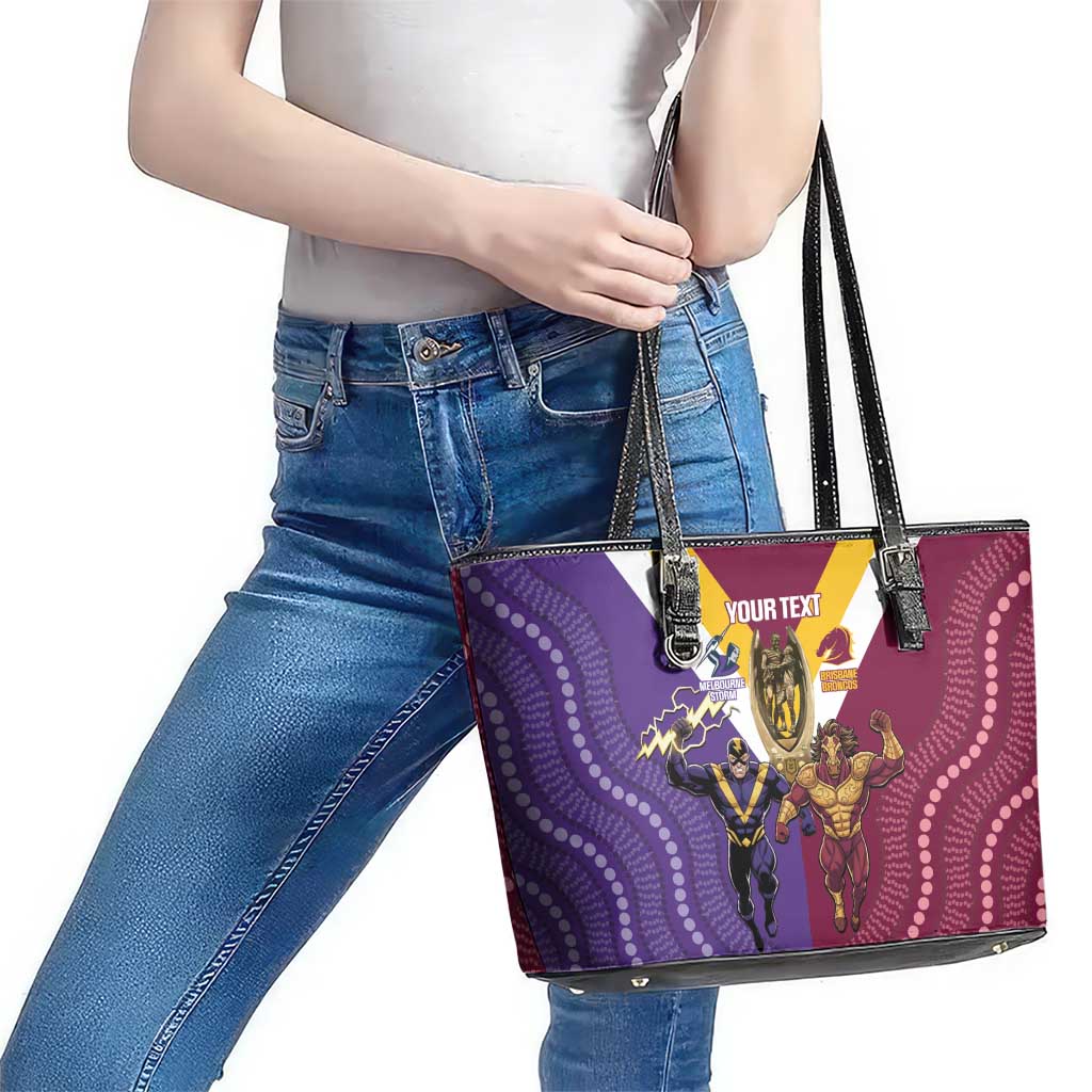 Storm And Broncos Rugby Custom Leather Tote Bag Melbourne Brisbane Final Together Mascots Style - Aussie Hoodie