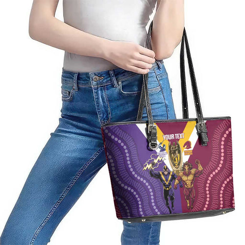 Storm And Broncos Rugby Custom Leather Tote Bag Melbourne Brisbane Final Together Mascots Style - Aussie Hoodie