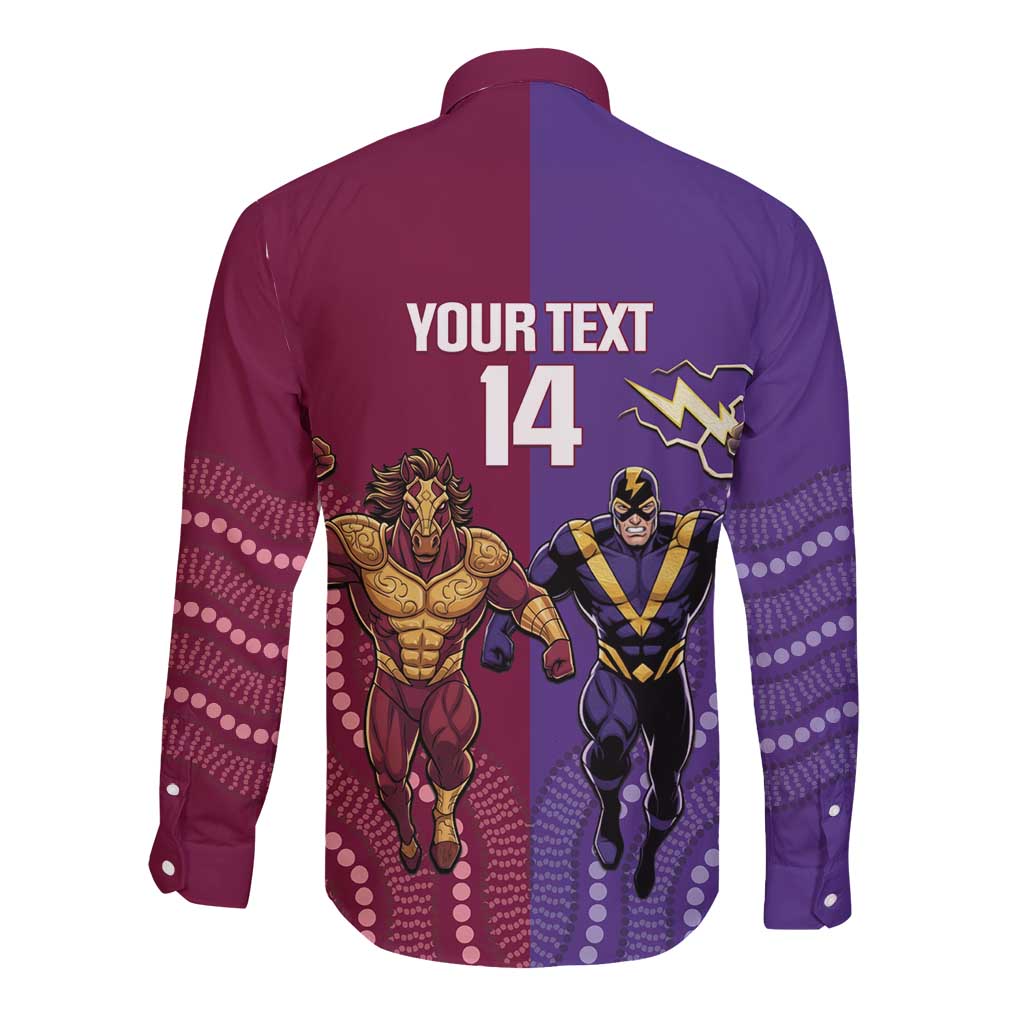 Storm And Broncos Rugby Custom Long Sleeve Button Shirt Melbourne Brisbane Final Together Mascots Style - Aussie Hoodie