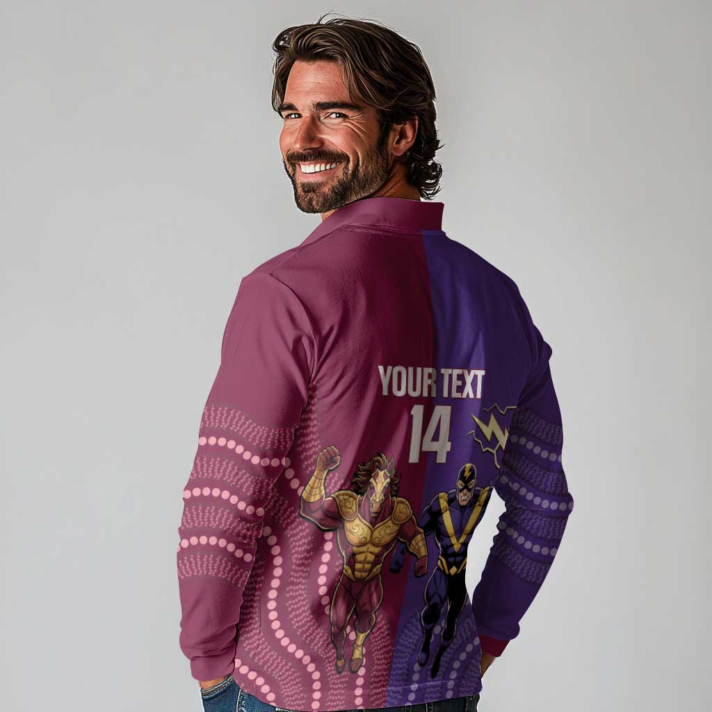 Storm And Broncos Rugby Custom Long Sleeve Polo Shirt Melbourne Brisbane Final Together Mascots Style - Aussie Hoodie