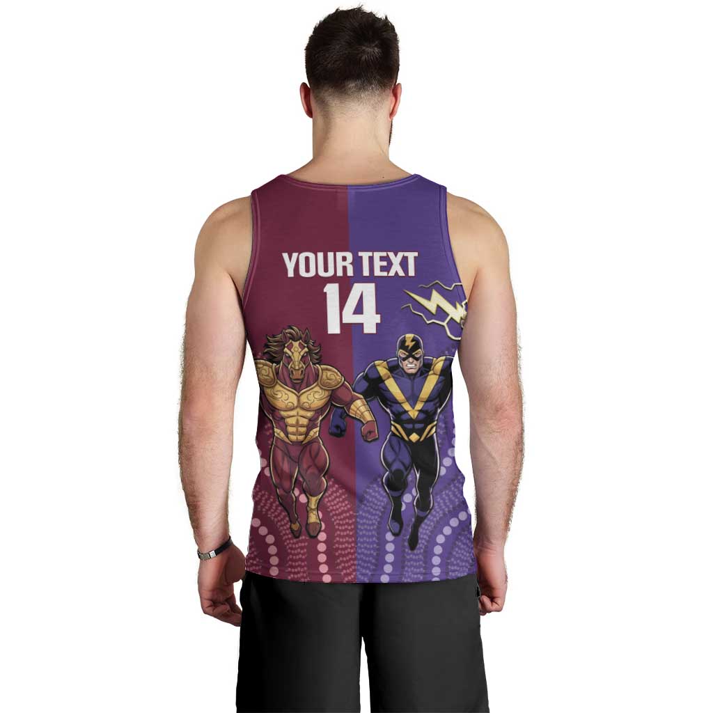 Storm And Broncos Rugby Custom Men Tank Top Melbourne Brisbane Final Together Mascots Style - Aussie Hoodie