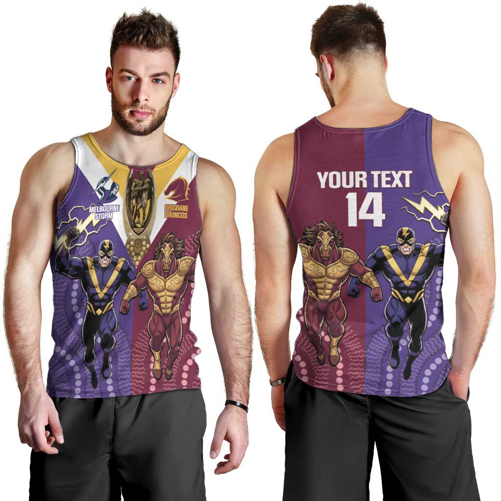 Storm And Broncos Rugby Custom Men Tank Top Melbourne Brisbane Final Together Mascots Style - Aussie Hoodie
