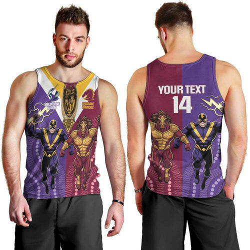 Storm And Broncos Rugby Custom Men Tank Top Melbourne Brisbane Final Together Mascots Style - Aussie Hoodie
