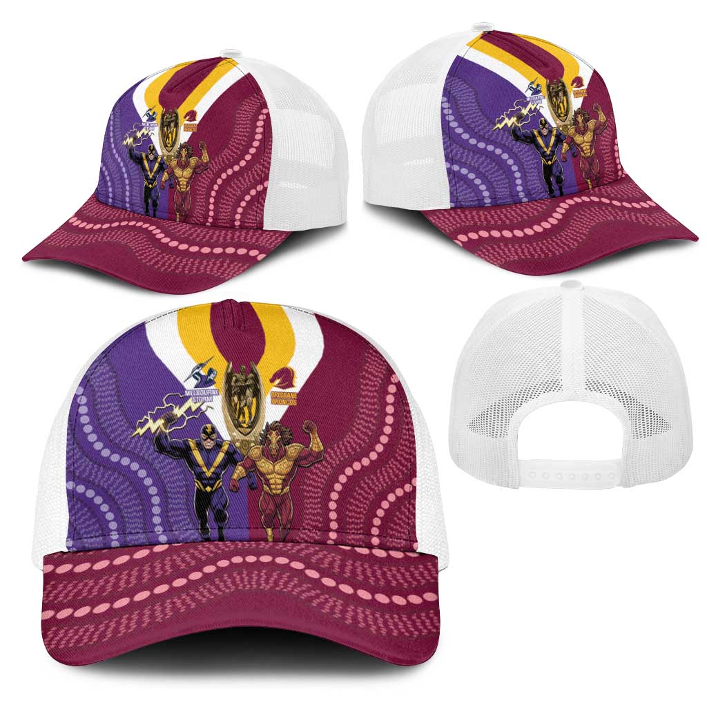 Storm And Broncos Rugby Mesh Trucker Cap Melbourne Brisbane Final Together Mascots Style - Aussie Hoodie