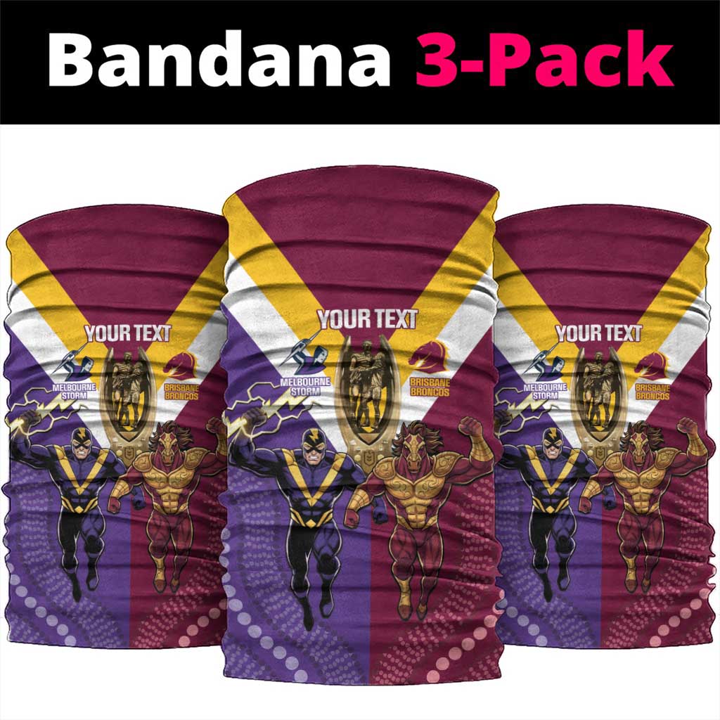 Storm And Broncos Rugby Custom Neck Gaiter Melbourne Brisbane Final Together Mascots Style - Aussie Hoodie