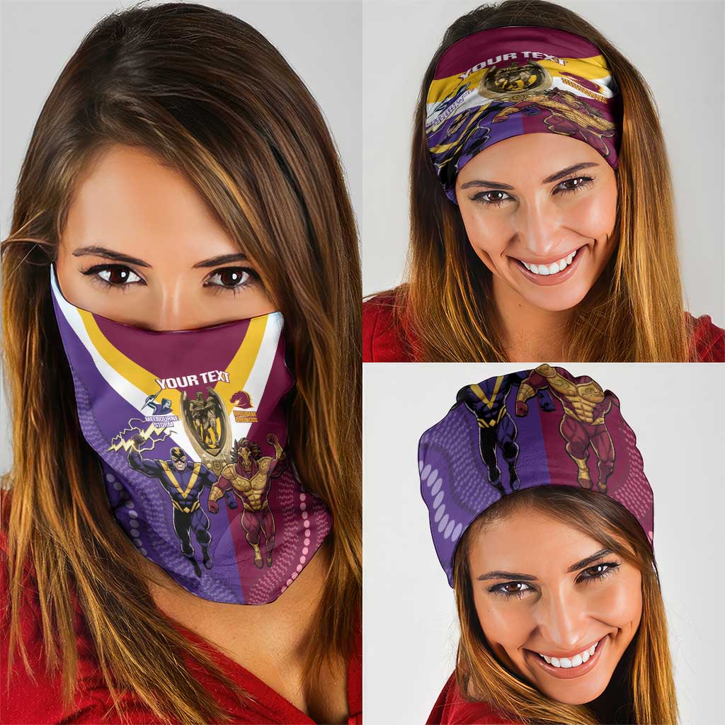 Storm And Broncos Rugby Custom Neck Gaiter Melbourne Brisbane Final Together Mascots Style - Aussie Hoodie