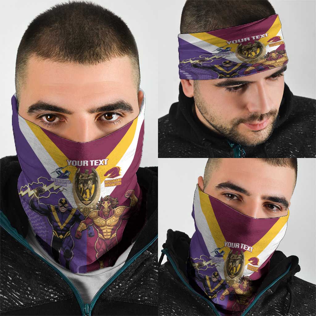 Storm And Broncos Rugby Custom Neck Gaiter Melbourne Brisbane Final Together Mascots Style - Aussie Hoodie