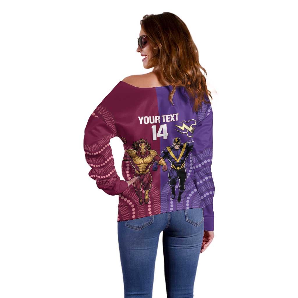 Storm And Broncos Rugby Custom Off Shoulder Sweater Melbourne Brisbane Final Together Mascots Style - Aussie Hoodie