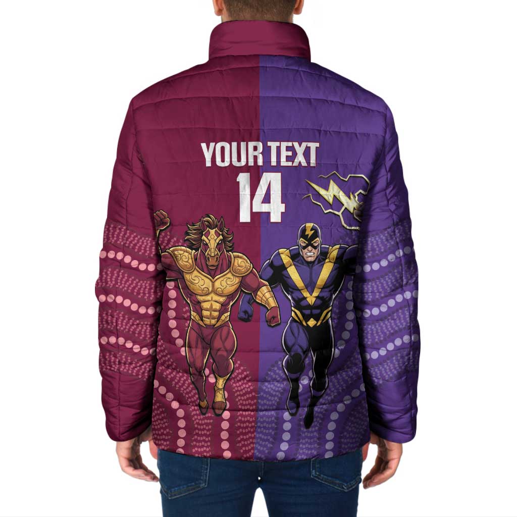 Storm And Broncos Rugby Custom Padded Jacket Melbourne Brisbane Final Together Mascots Style - Aussie Hoodie