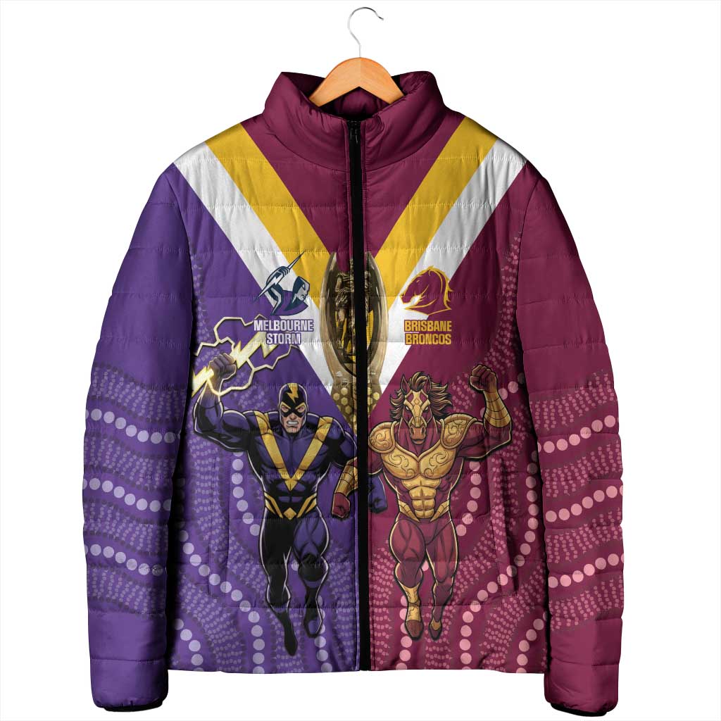 Storm And Broncos Rugby Custom Padded Jacket Melbourne Brisbane Final Together Mascots Style - Aussie Hoodie