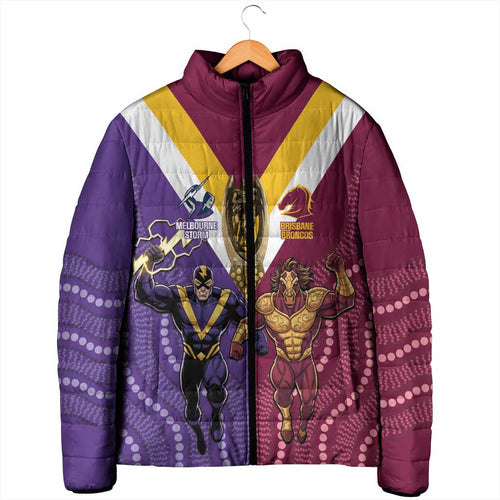 Storm And Broncos Rugby Custom Padded Jacket Melbourne Brisbane Final Together Mascots Style - Aussie Hoodie