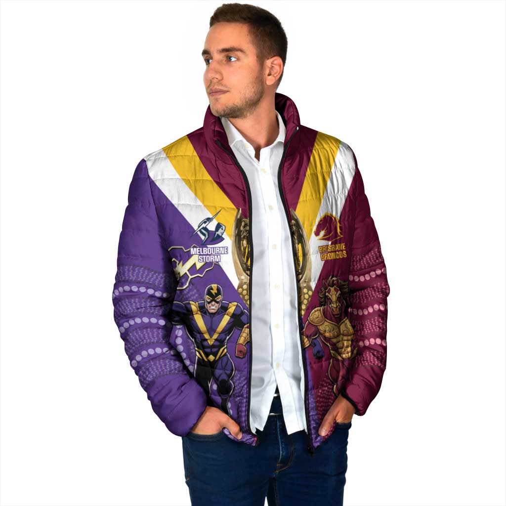 Storm And Broncos Rugby Custom Padded Jacket Melbourne Brisbane Final Together Mascots Style - Aussie Hoodie