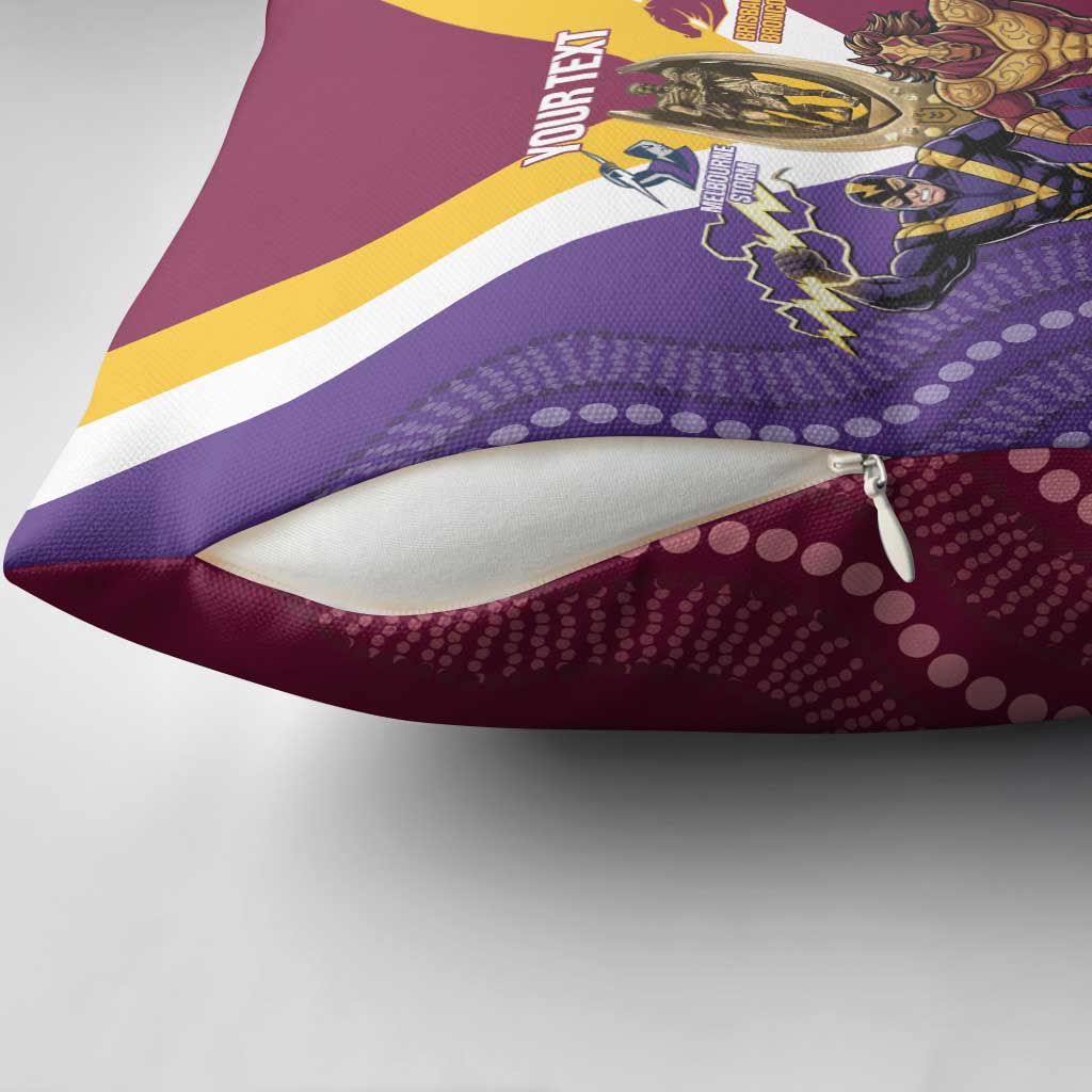 Storm And Broncos Rugby Custom Pillow Cover Melbourne Brisbane Final Together Mascots Style - Aussie Hoodie