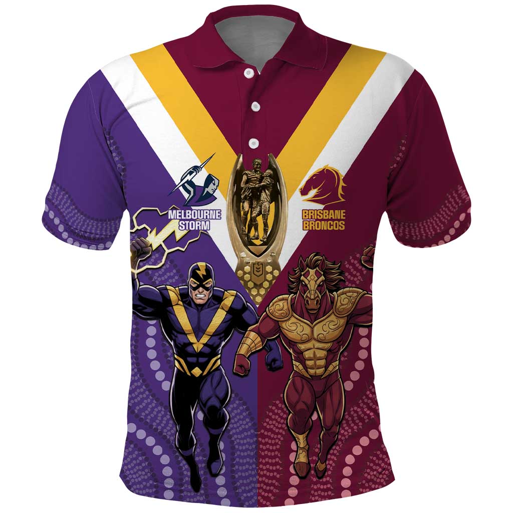 Storm And Broncos Rugby Custom Polo Shirt Melbourne Brisbane Final Together Mascots Style - Aussie Hoodie