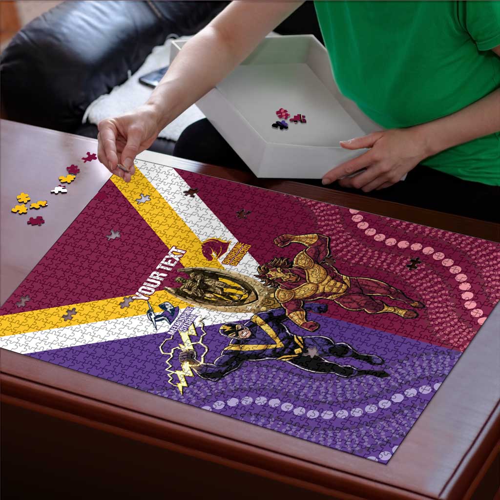 Storm And Broncos Rugby Custom Puzzle Melbourne Brisbane Final Together Mascots Style - Aussie Hoodie