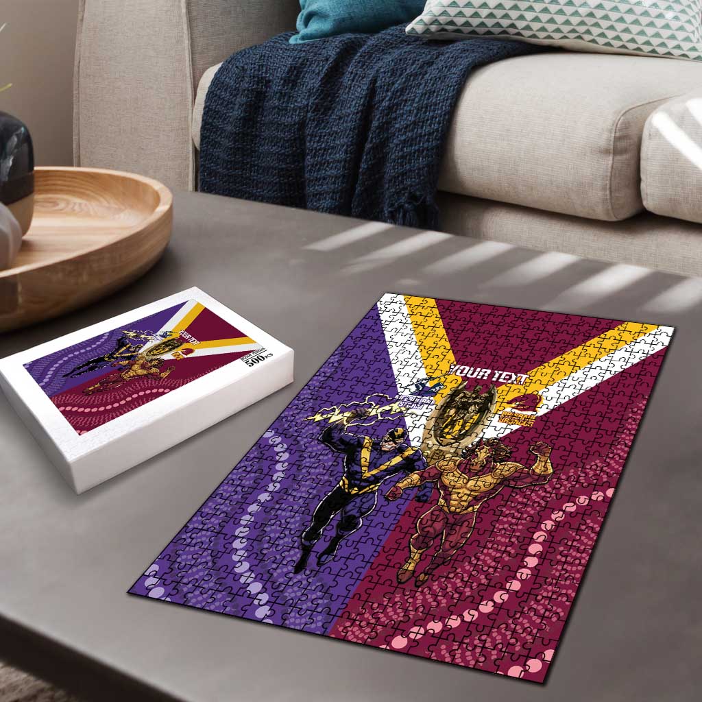 Storm And Broncos Rugby Custom Puzzle Melbourne Brisbane Final Together Mascots Style - Aussie Hoodie