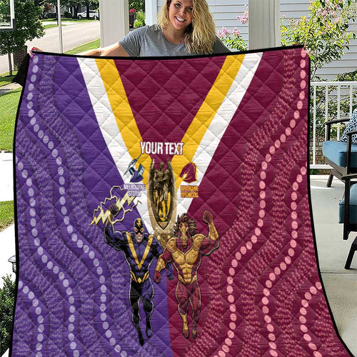 Storm And Broncos Rugby Custom Quilt Melbourne Brisbane Final Together Mascots Style - Aussie Hoodie