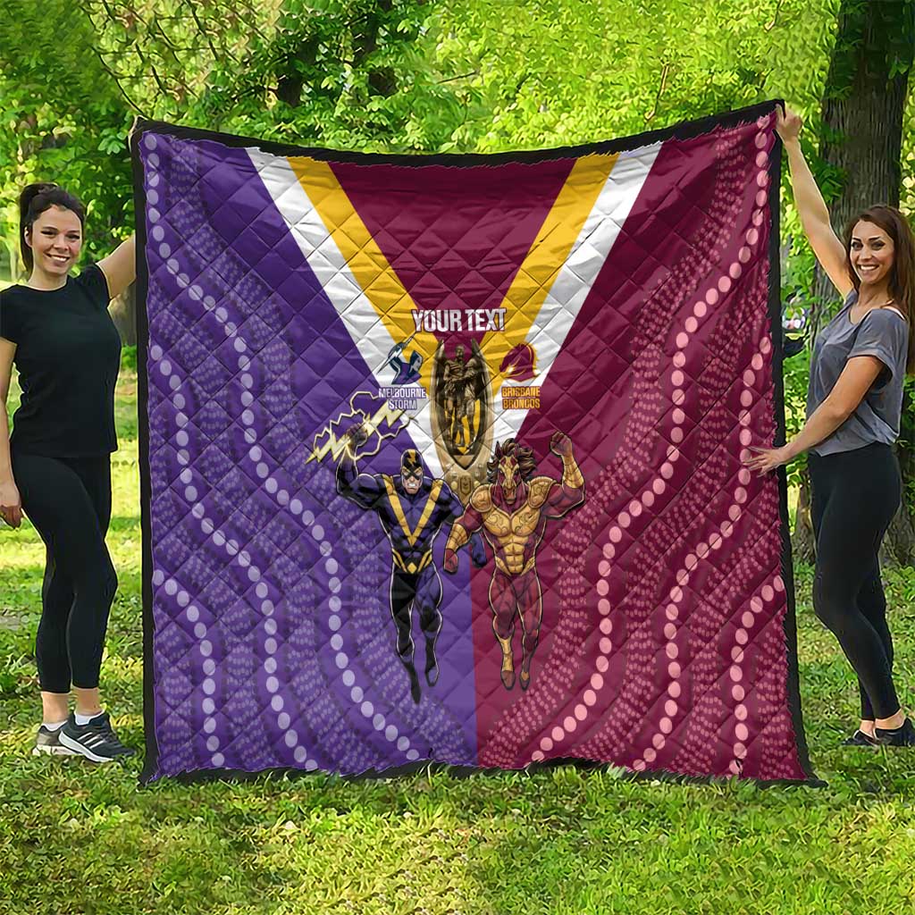 Storm And Broncos Rugby Custom Quilt Melbourne Brisbane Final Together Mascots Style - Aussie Hoodie