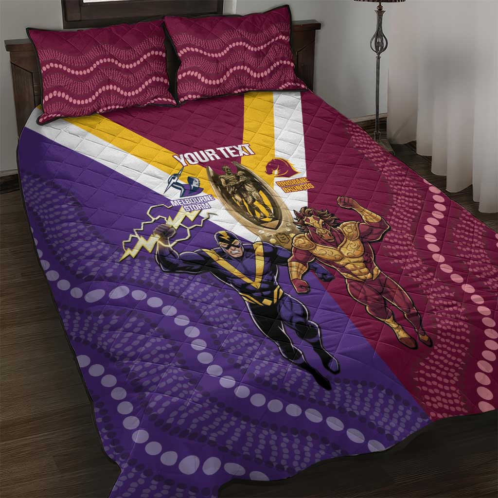 Storm And Broncos Rugby Custom Quilt Bed Set Melbourne Brisbane Final Together Mascots Style - Aussie Hoodie