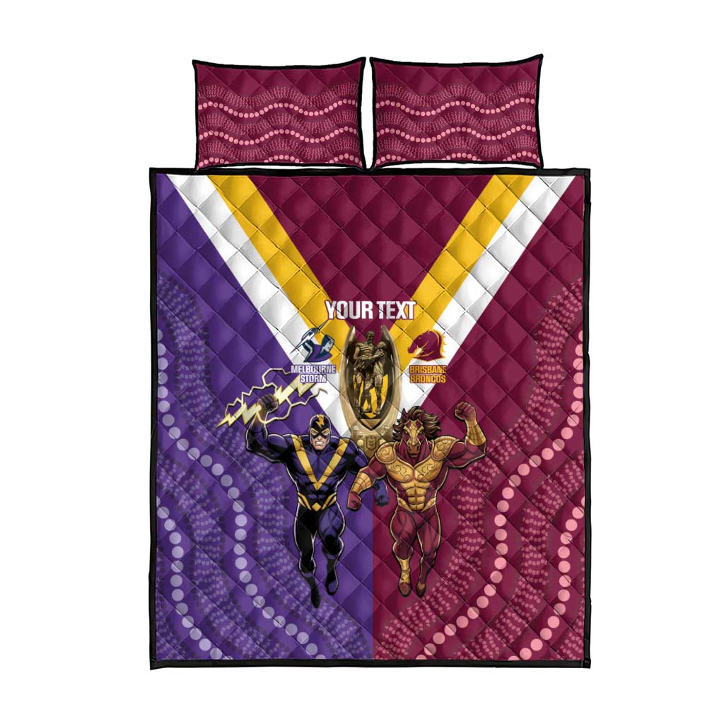 Storm And Broncos Rugby Custom Quilt Bed Set Melbourne Brisbane Final Together Mascots Style - Aussie Hoodie