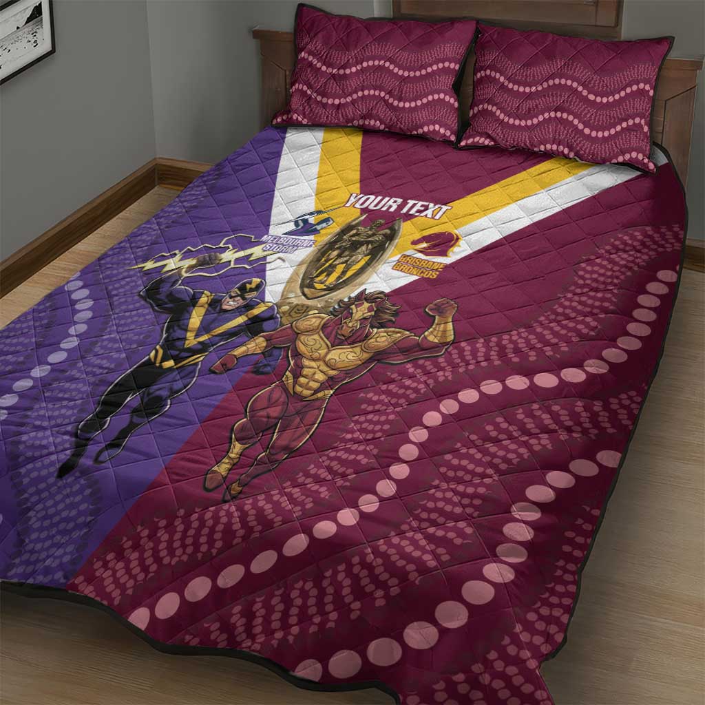 Storm And Broncos Rugby Custom Quilt Bed Set Melbourne Brisbane Final Together Mascots Style - Aussie Hoodie