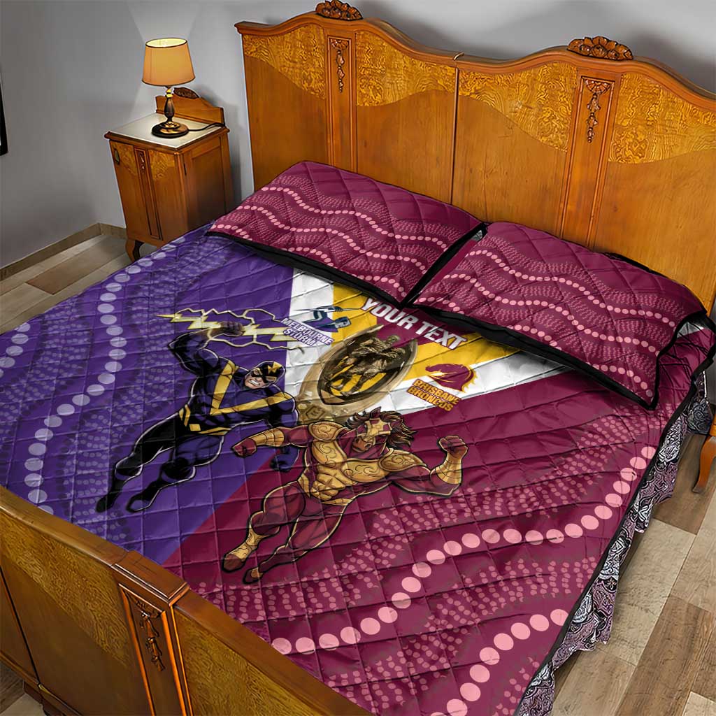 Storm And Broncos Rugby Custom Quilt Bed Set Melbourne Brisbane Final Together Mascots Style - Aussie Hoodie