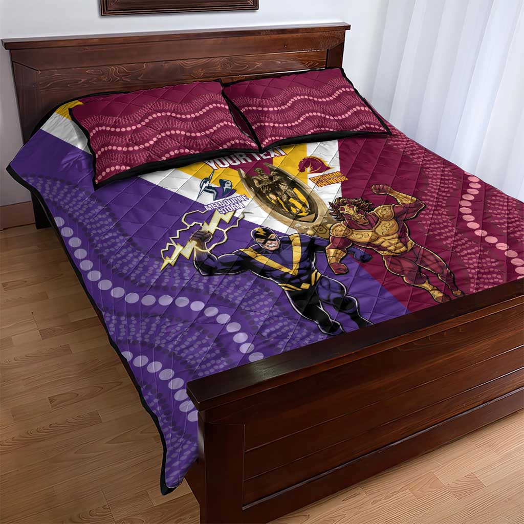 Storm And Broncos Rugby Custom Quilt Bed Set Melbourne Brisbane Final Together Mascots Style - Aussie Hoodie