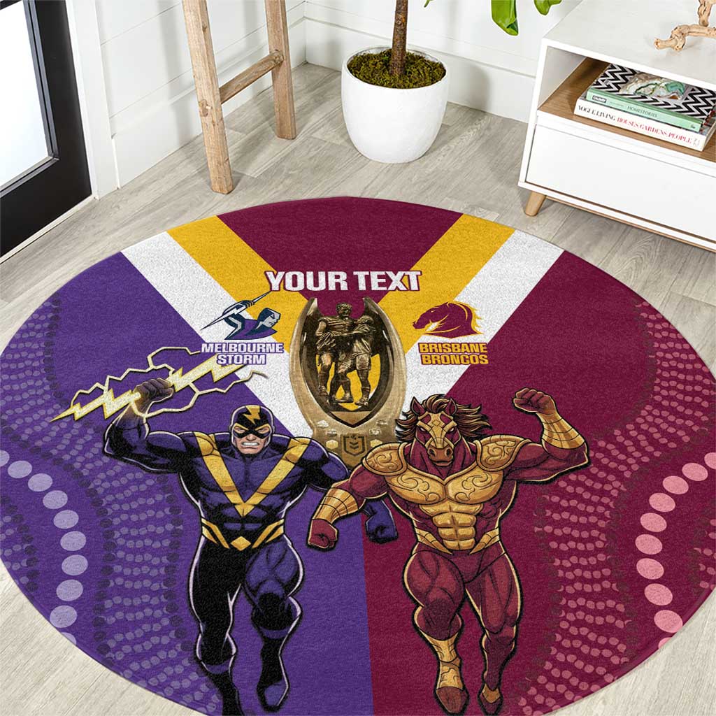 Storm And Broncos Rugby Custom Round Carpet Melbourne Brisbane Final Together Mascots Style - Aussie Hoodie