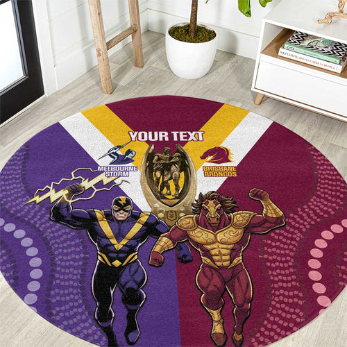 Storm And Broncos Rugby Custom Round Carpet Melbourne Brisbane Final Together Mascots Style - Aussie Hoodie