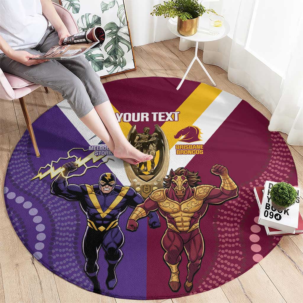 Storm And Broncos Rugby Custom Round Carpet Melbourne Brisbane Final Together Mascots Style - Aussie Hoodie