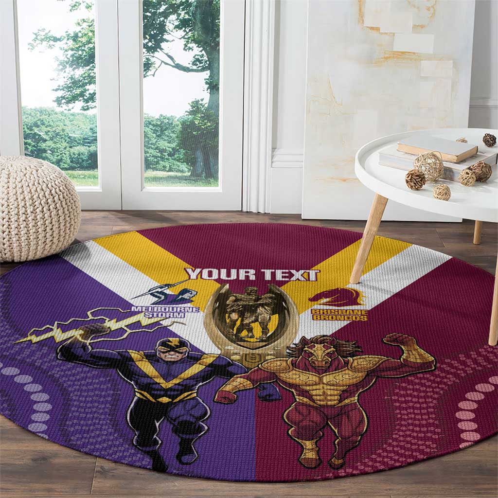 Storm And Broncos Rugby Custom Round Carpet Melbourne Brisbane Final Together Mascots Style - Aussie Hoodie
