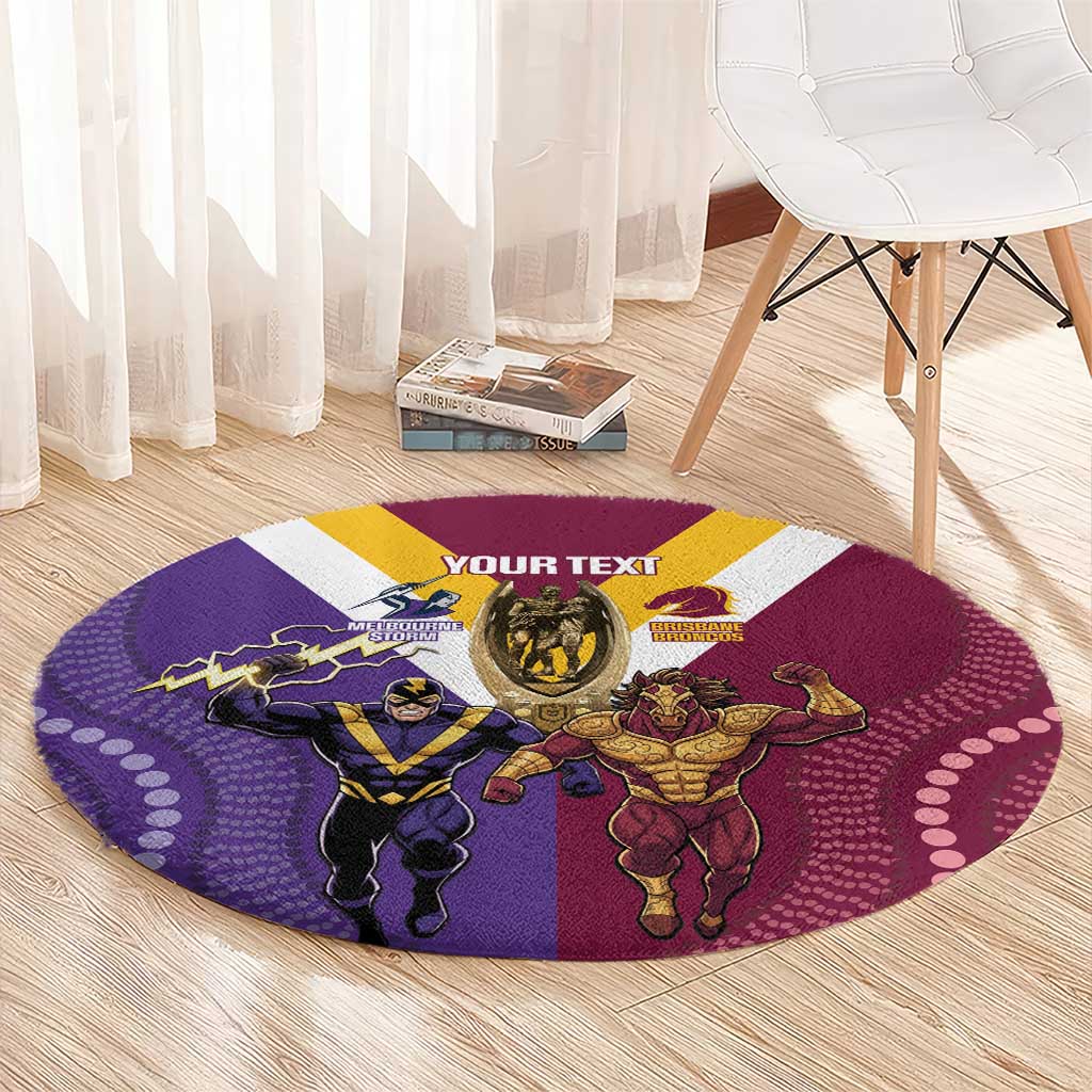 Storm And Broncos Rugby Custom Round Carpet Melbourne Brisbane Final Together Mascots Style - Aussie Hoodie